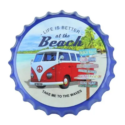 Produktbild von Beach Volkswagen Flaschendeckel - Bierdeckel Wanddekoration - Retro Bierdeckel - Mancave Bierdeckel - Vintage Bierdeckel - Bierdeckel Dekoration