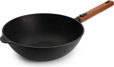 Produktbild von Woll Eco Logic QXR Guss-Wok: abnehmbarer Holzgriff, Ø 28 cm, 10 cm hoch, Alle Herdarten inkl. Induktion