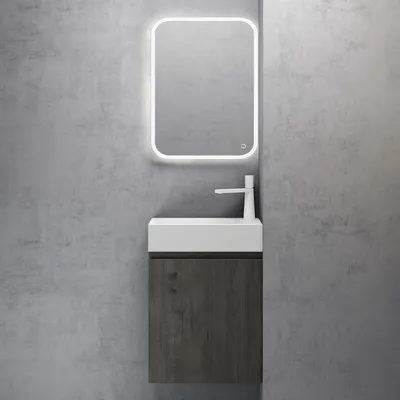 Produktbild von doporro Badmöbelset Waschbecken-Unterschrank für Gäste-WC 46cm in Grau-Braun Design Waschplatz Wandmontage inkl. LED-Spiegel Pisa02