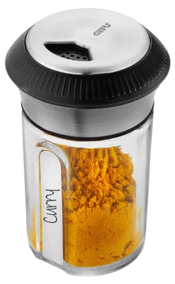 Produktbild von GEFU X-PLOSION, Gewürzschüttler, Edelstahl, Transparent, Glas, Kunststoff, Silikon, Edelstahl, Schwenkdeckel, 6,7 cm, 98 mm