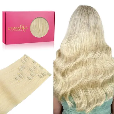 Produktbild von Clip in Extensions Echthaar 60cm 120g 7tlg Bleichblond Glatt