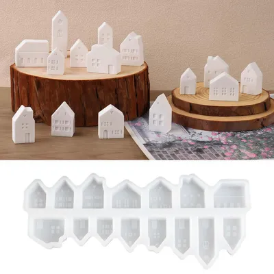 Produktbild von 15 Stück Silikonformen Gießformen Häuser 3D Kerzenhalter Weihnachten Gips Deko Basteln