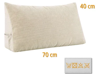 Obrázek produktu pro Polštářek Lesekissen, 70 cm, tkanina Cord, světle šedý, trojúhelníkový klín, vhodný do postele
