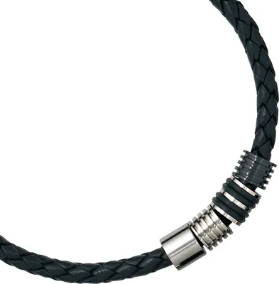 Produktbild von JOBO Collier Leder mit Edelstahl PVD-Beschichtung und Kautschuk 45 cm Karabiner