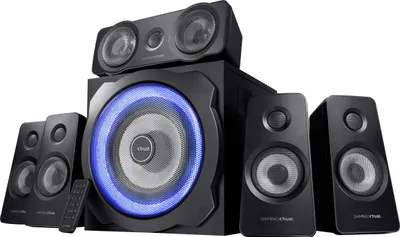 Produktbild von Trust Gaming GXT 658 Tytan 5.1 Surround PC Lautsprecher mit Subwoofer, Speakers mit LED Beleuchtung, Soundsystem für PC, Laptop, Konsole, TV, Schwarz, 180 W (90 W RMS)