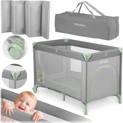 Immagine prodotto di Lettino da viaggio 125x65 cm, pieghevole, grigio chiaro/menta, con materasso