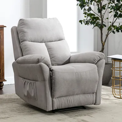Produktbild von okwish Relaxsessel Einzelsessel Fernsehsessel Ausziehließer Liegestuhl Stoffsessel Handbuch Liege mit Fußstütze, Seitentasche für Wohnzimmer Grau XL
