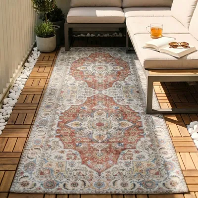Produktbild von Volero - Waschbarer Läufer - Domingo Mandala Terra - 80x200 cm - Wohnzimmer, Balkon, Garten / Terrasse, Flur - Boho, Orientalisch
