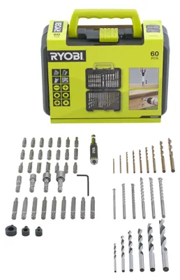 Zdjęcie produktu dla Wiertarka Ryobi RAK60DDF, do metalu, tworzyw sztucznych, drewna, z końcówką sześciokątną, Phillips, z otworem na bity, Torx, rozmiary bitów: 1,5 mm, 2 mm, 2,5 mm, 3 mm, 3,2 mm, 3,5 mm, 4 mm, 5 mm, 6 mm, 4 mm, 5 mm, 5,5 mm, 6 mm, 7 mm, 3-8 mm, 8 mm