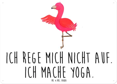 Produktbild von Mr. & Mrs. Panda Wandbild Flamingo Yoga DIN A6 - Weiß - Geschenk, tafel, Türschild, Rosa, Yogi, Namaste, Blechtafel, Retro Blechschild, Schild, Baum, Meditieren