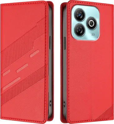 Produktbild von Hülle für ZTE Blade A75 4G, Kunstleder Brieftaschen Handyhülle mit Kartenfach und Standfunktion Rot