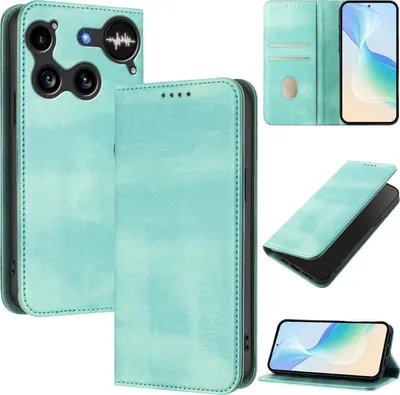 Produktbild von Handyhülle für Nothing Phone 3, Vintage Leder RFID Schutz Kartenfach Standfunktion Magnetische Klapphülle Türkis