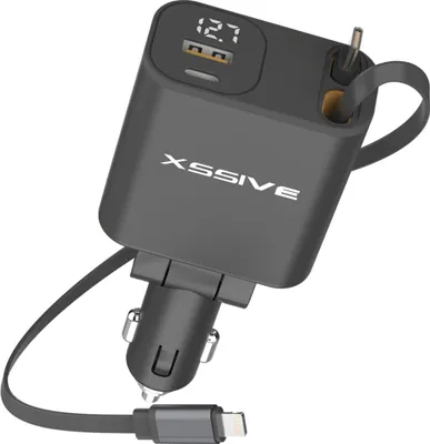 Produktbild von Xssive PD 45W Auto Ladegerät mit zwei ausziehbarem 70 cm Kabel kompatibel mit iPhone / Type-C