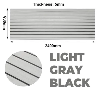 Produktbild von EVA Bootsdeck - Selbstklebende Deckmatte - 240 x 90 cm 6 mm - Rutschfest - Teakoptik - Für Bootsboden - Grau Schwarz