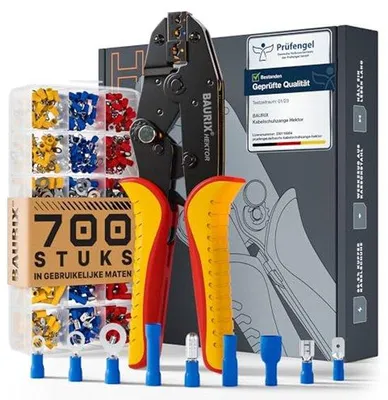 Produktbild von Crimpzange mit Kabelschuhsortiment - Professionelles Crimpwerkzeug für Kabelhülsen 0,50-6mm²