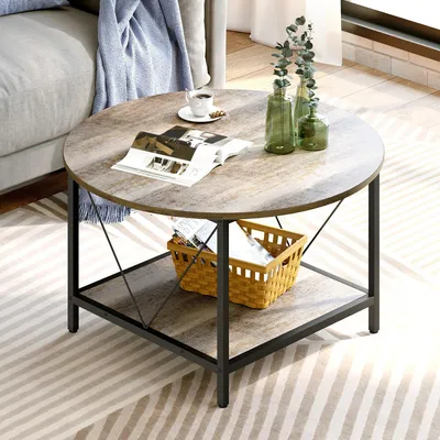 Productafbeelding van YITAHOME salontafel, woonkamertafel, houten salontafel met twee niveaus, rond, 80x80x46 cm
