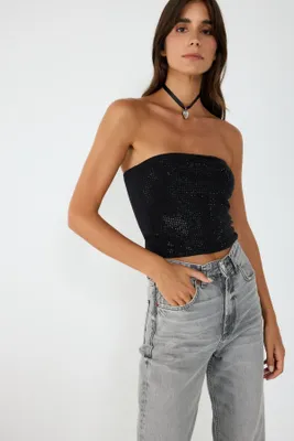 Produktbild von Trägerloses, verziertes Crop-Top, Black, S