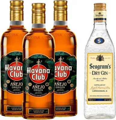 Produktbild von Pack 3 Havana Añejo Origen + 1 Seagram's de Regalo Rum 70.00 cl 40.0 %