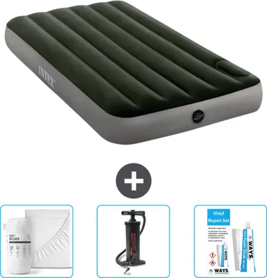 Produktbild von Intex Luftbett - 1 Person - 99 x 191 x 25 cm - Grün - Spannbettuch - Pumpe en Reperaturset