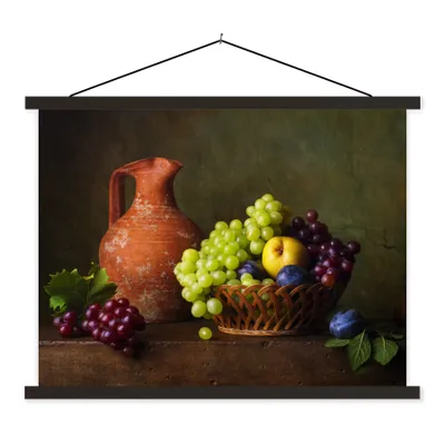 Produktbild von MuchoWow® Textilposter Rustikal - Obst - Korb - Stilleben 150x113 cm mit schwarzem Rahmen - Wohnzimmer