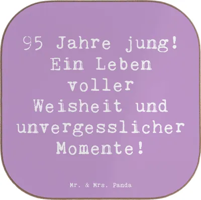 Produktbild von Mr. & Mrs. Panda Untersetzer für Gläser Spruch 95. Geburtstag Weisheit - Lavendeltraum - Geschenk, Geburtstagsgeschenk, Tischschoner, Glas, Jubiläum, Tassen, Freundschaft