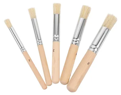 Produktbild von 5er Set Öl Pinsel mit Naturborsten und Holzgriff für kreative Malprojekte