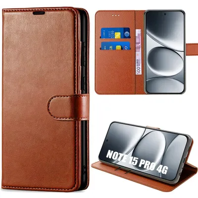 Image de Coque pour Xiaomi Redmi Note 15 Pro 4G, Protection Cuir Synthétique Anti-Rayures Marron