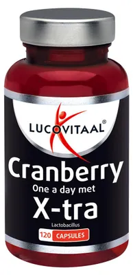 Productafbeelding van Lucovitaal Cranberry met X-tra Lactobacillus, Cranberry Extract 250 mg met Guldenroede, Beredruif & Zure Kers, 120 Capsules, Voedingssupplement voor Volwassenen