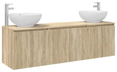 Imagen del producto de Conjunto de tres armarios para baño, estilo Sonoma, color roble, dimensiones: 49,5 x 44,5 x 65 cm