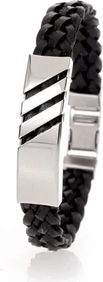 Produktbild von Karisma Herren Schwarzes Leder Armband mit Edelstahl Platte 3 Linie Glänzend- SB9005.bl - 21.0 Zentimeter