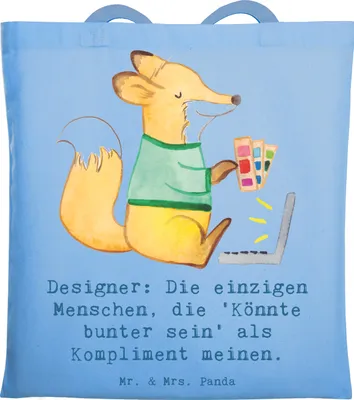 Produktbild von Mr. & Mrs. Panda Uni Tasche Designer Kompliment - Sky Blue - Geschenk, Beutel, Stoffbeutel, Baumwollbeutel, visuelle Kunst, Beruf, Berufsalltag, Design, Inspiration