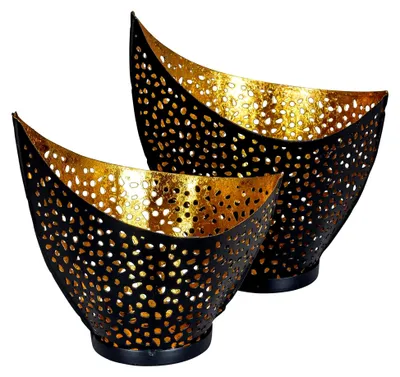 Produktbild von Teelichthalter-Set aus Metall in Schwarz und Gold, 2-teilig