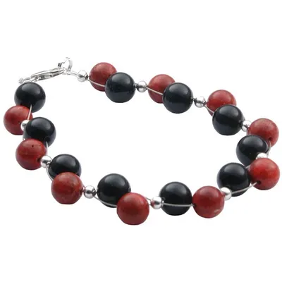 Produktbild von Armband Armschmuck aus Koralle & Onyx & 925 Silber schwarz rot-braun Armkette