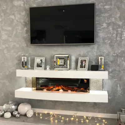 Zdjęcie produktu dla Kominek elektryczny Paula średni biały ElectricSun, z dźwiękiem, 10 kolory, z aplikacją, L120xH46x31cm