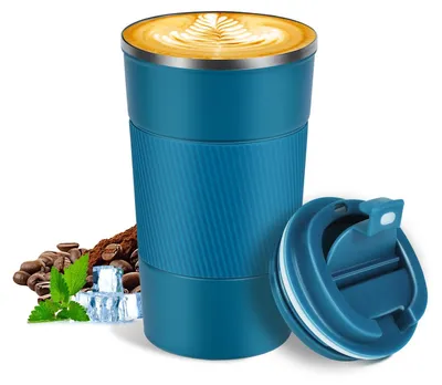 Edelstahl Kaffeebecher 500 ml, auslaufsicher, Reisebecher blau