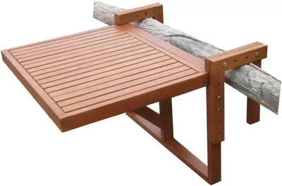 Produktbild von Balkontisch Picknick Hängetisch klappbar Eukalyptusholz Natur 64x65x44-52 cm für schmale Geländer