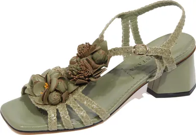 Produktbild von G4672 sandalo donna PONS QUINTANA green braided leather sandal shoes woman