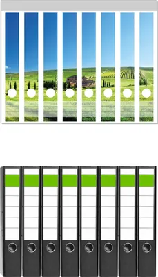 Produktbild von Wallario 8 Stück schmale Ordner inkl. Klebeetiketten mit Motive Farm in der Toskana -  Set mit Rückenschildern / Ordnerrücken Stickern