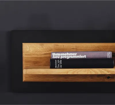 Produktbild von Wandboard in Wildeiche geölt (massiv) mit anthrazit ALBACETE-05, B/H/T ca. 150/26/23 cm