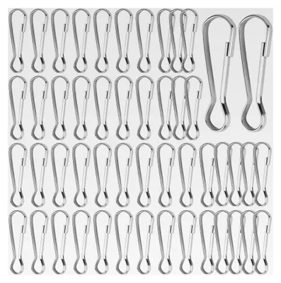 Produktbild von 50 Stück Fahnenmast Clips aus Edelstahl, Fahnenmastklammern mit Karabinerhaken, Schnapphaken für Fahnenstangen, Zubehör für Schlüsselbund und Wäscheleine, 40 mm