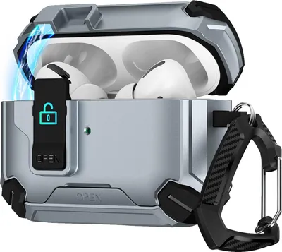 Produktbild von Hülle für Apple AirPods Pro 1 / 2 Defender Schutzhülle mit Karabiner 360° Schutzbox Kopfhörer stoßfestes Full Body Cover Grau