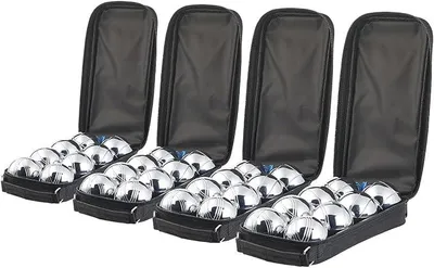 Imagen del producto de Boule Kugel: Juego de bochas y petanca: 32 bolas de metal y 4 de madera, medidor de distancia (juego con bolas de metal, set de 8 bolas de metal, pelota)
