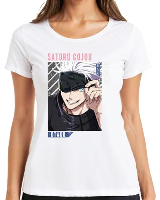 Zdjęcie produktu dla Satoru Gojou Jujutsu Kaisen Anime Otaku Blindfold White Hair Ladies T-Shirt, Biały, S