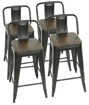 Produktbild von Industrielle Barhocker - 4er Set Metallhocker - Sitzhöhe 66 cm - Für Küche Bar Bistro Café - Stabiler Metallrahmen - Schwarz