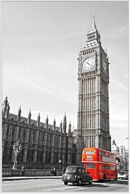 Produktbild von Wallario Wandbild London Red Bus, Größe: 61 x 91,50 cm, Poster mit weißem Aluminiumrahmen
