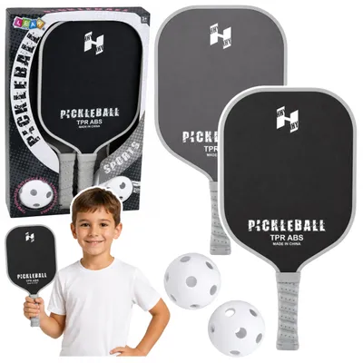 Produktbild von Pickleball-Tennis-Badmintonschläger-Set mit 2 Bällen in Schwarz und Grau