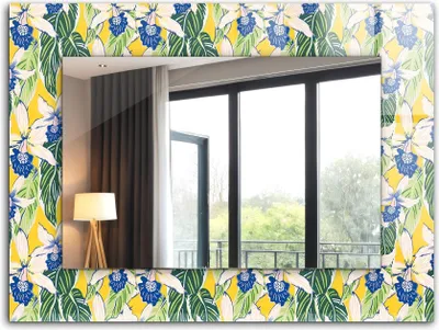 Produktbild von Bedruckter Spiegel - Wandspiegel - Dekorativer - Modern - 80x60 cm - Blumen Und Blätter