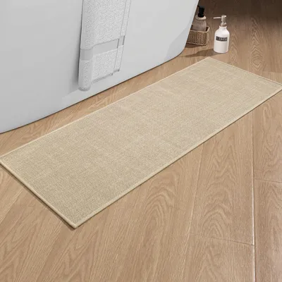 Image de Tapis de bain 43 x 120 cm, tapis de bain antidérapant avec envers en caoutchouc, antidérapant, lavable, beige