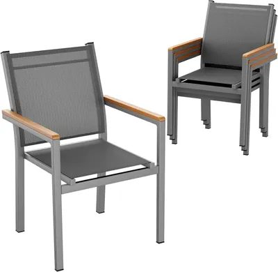 Immagine prodotto di Set di 4 sedie da giardino - Sedie da pranzo da esterno impilabili - Struttura in alluminio - Textilene - Con braccioli - Per balconi e terrazze - Grigio