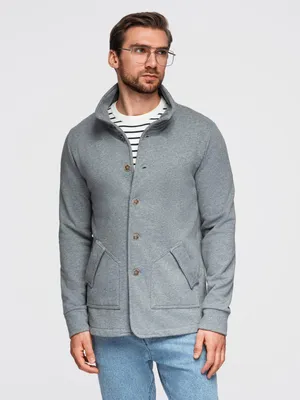 Obrázok produktu pre Ombre Clothing Pánska mikina na gombíky Autoboat šedá melanžová M